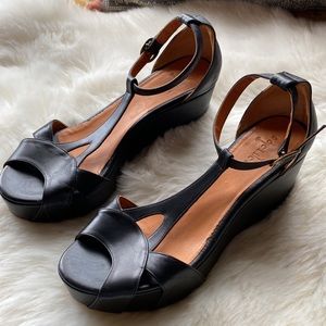 COCLICO BLACK LEATHER WEDGE WOMEN SIZE 39